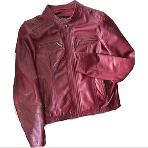Soft lamb skin leather cherry red ladies jacket. Size M. Worn approx 5 times